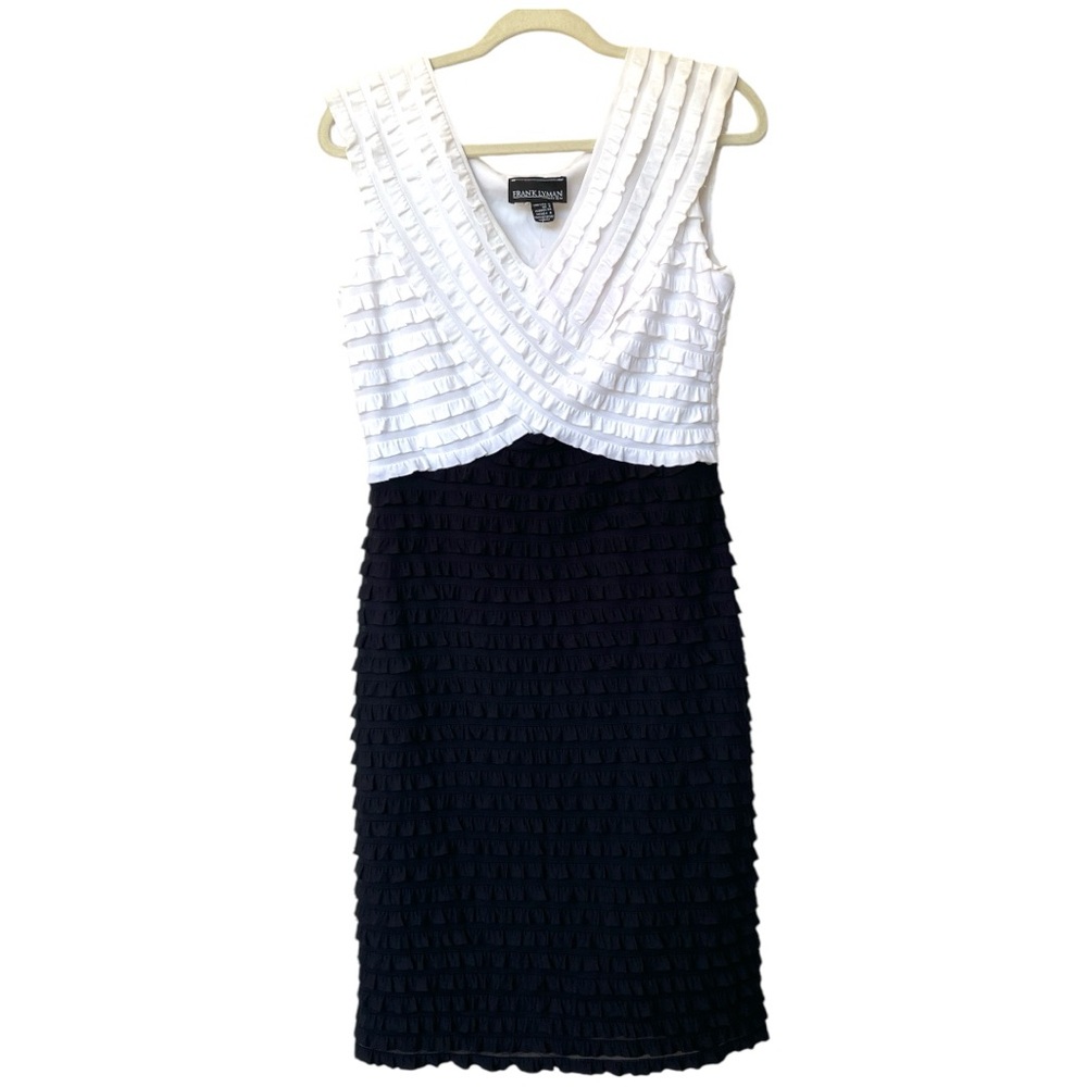 Frank Lyman Black and White Tiered Ruffle Cap Sleeve Dress Women's Size 6